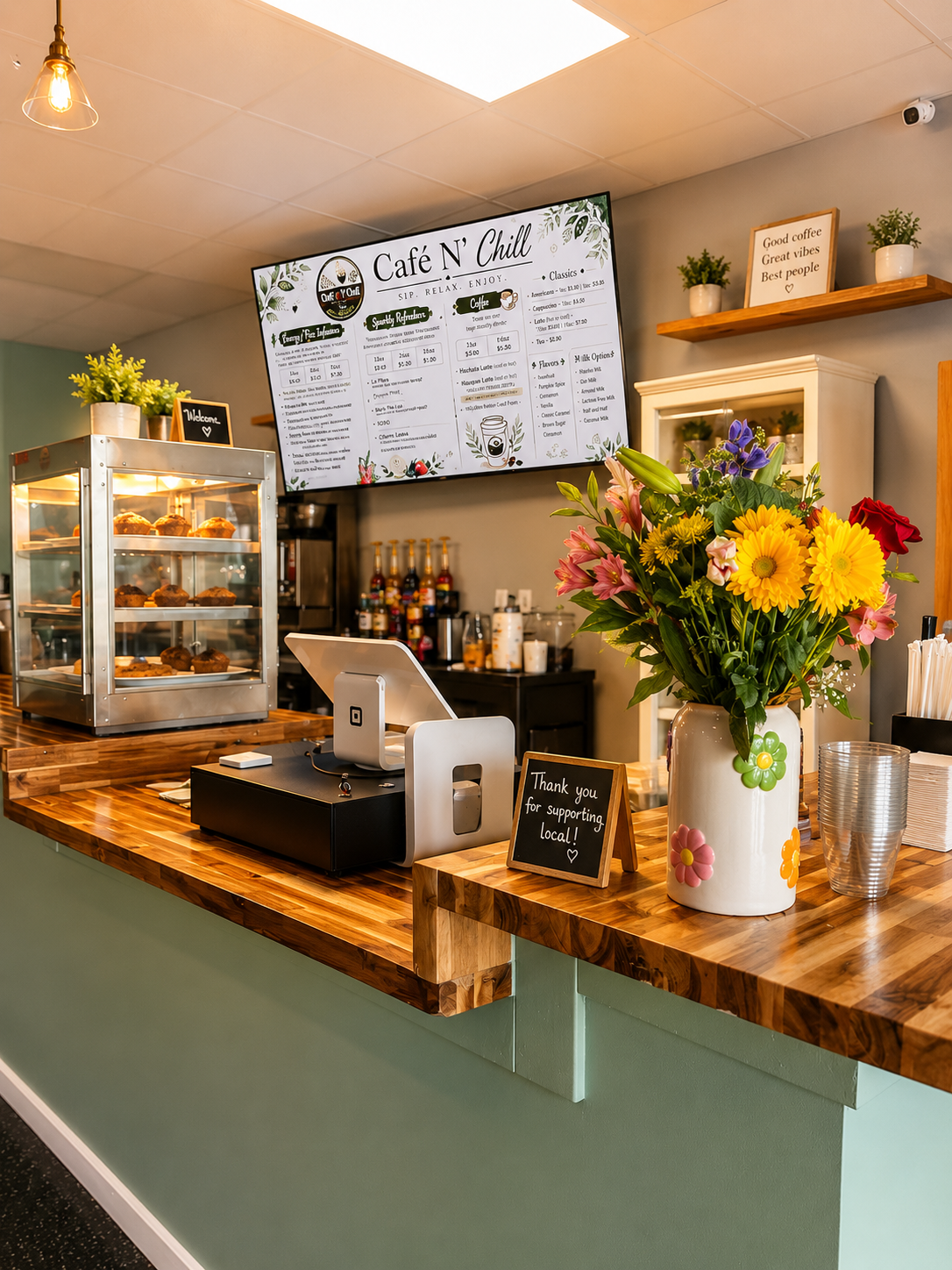 Teal counter with pastries
