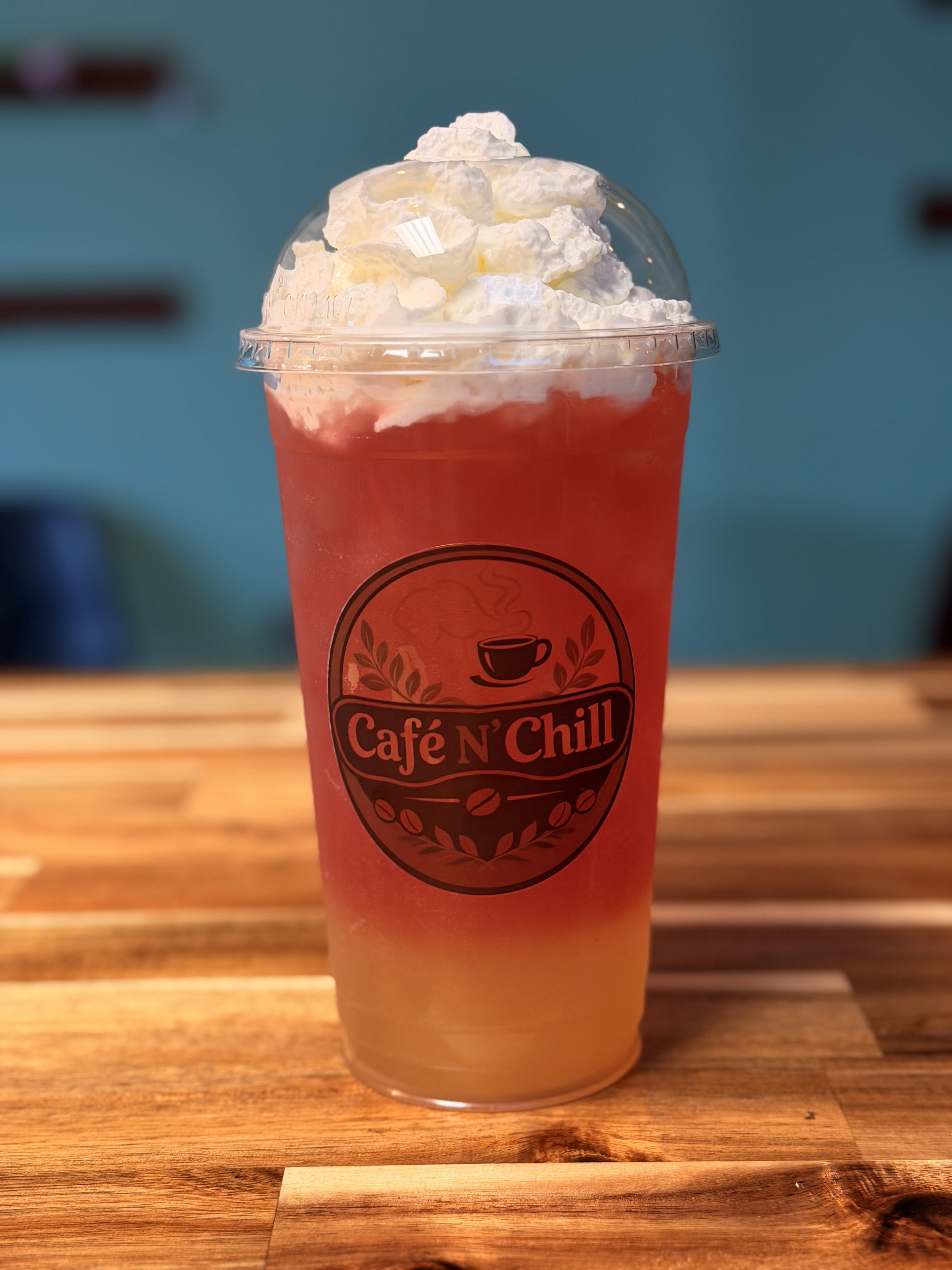 Signature red drink with whipped cream