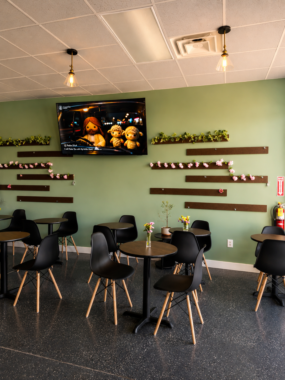 Seating area with green wall